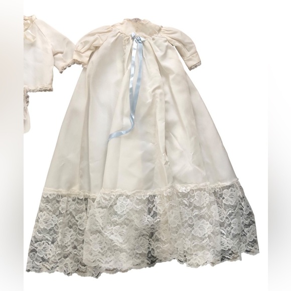 VTG Infant Christening Baptism 4 PC Dress Cape Cardigan Bonnet Ivory W/Lace OS - Picture 2 of 16